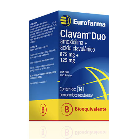 Clavam Duo comprimidos (Amoxicilina 875 mg. + Ácido Clavulánico 125 mg.) bioequivalente