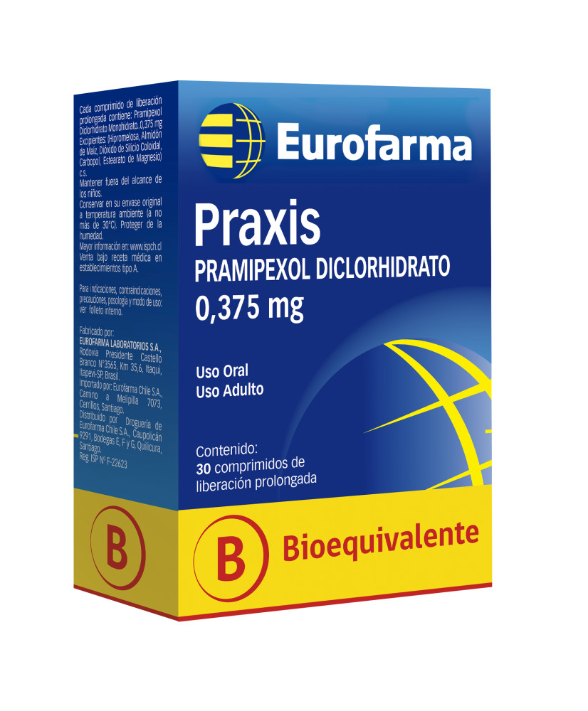 Praxis 0,375 mg. (Diclorhidrato de Pramipexol Monohidrato) bioequivalente